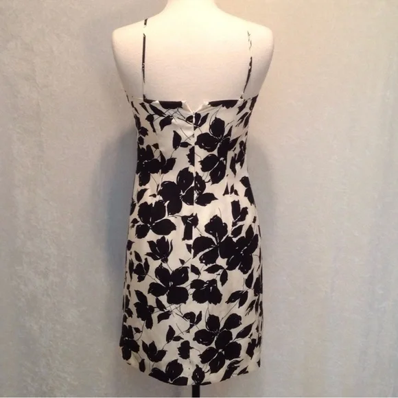 Ann Taylor Floral Silk Pencil Dress Sz 10 Chic Black White Wedding Party Elegant - Picture 2 of 9